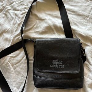 Lacoste Black Leather Messenger Crossbody
